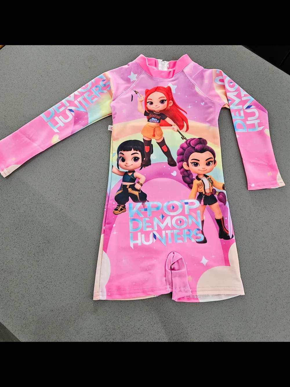Kids Pink K-Pop Demon Hunters Long-Sleeve Swimsuit Swimwear Size 4/5